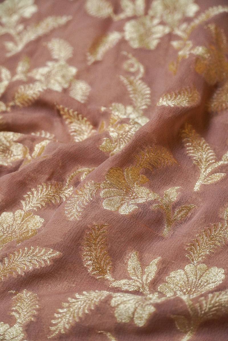 Handwoven Peach Banarasi Khaddi Georgette Suit