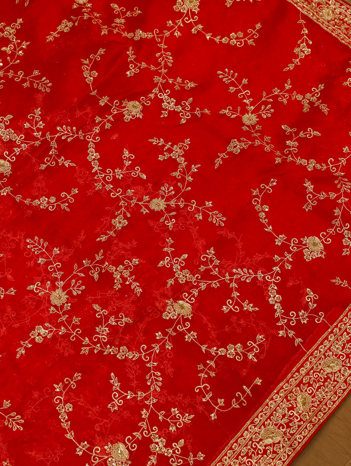 Designer Red Organza Silk Saree