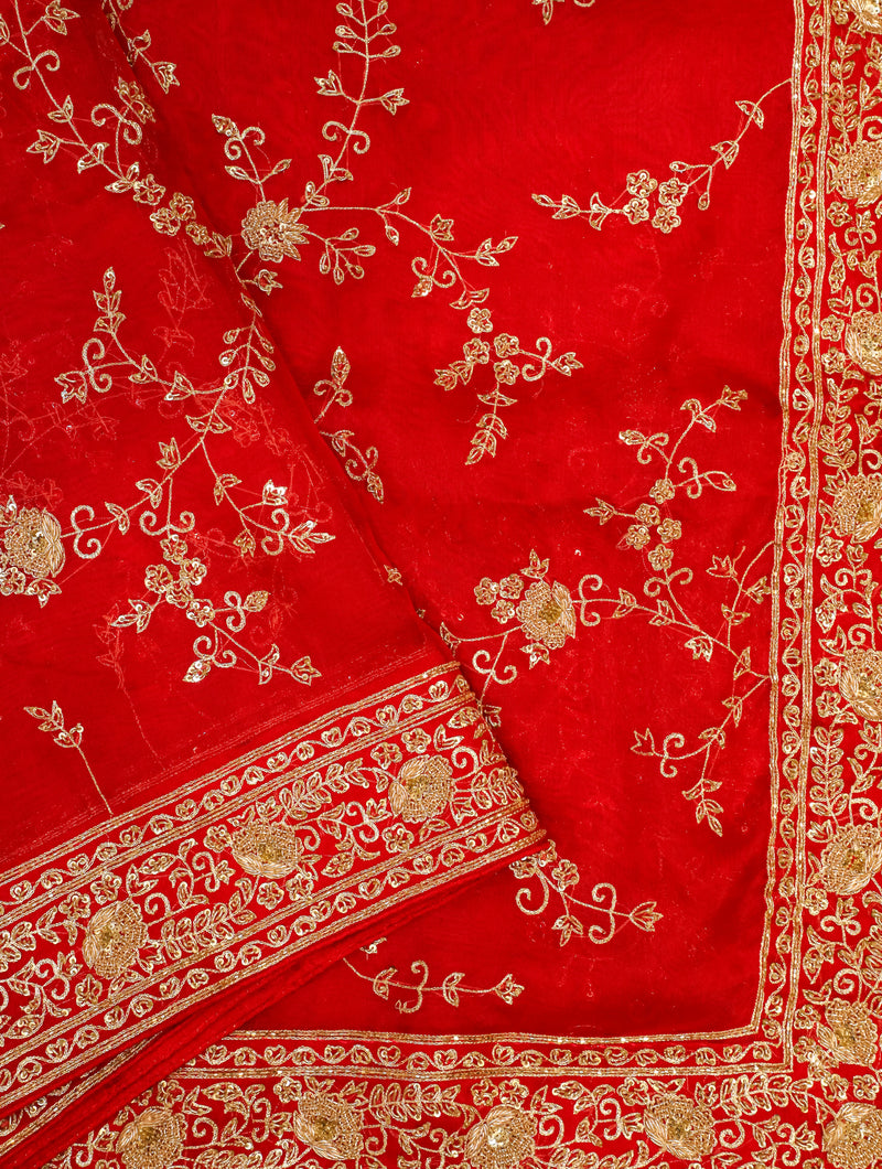 Designer Red Organza Silk Saree