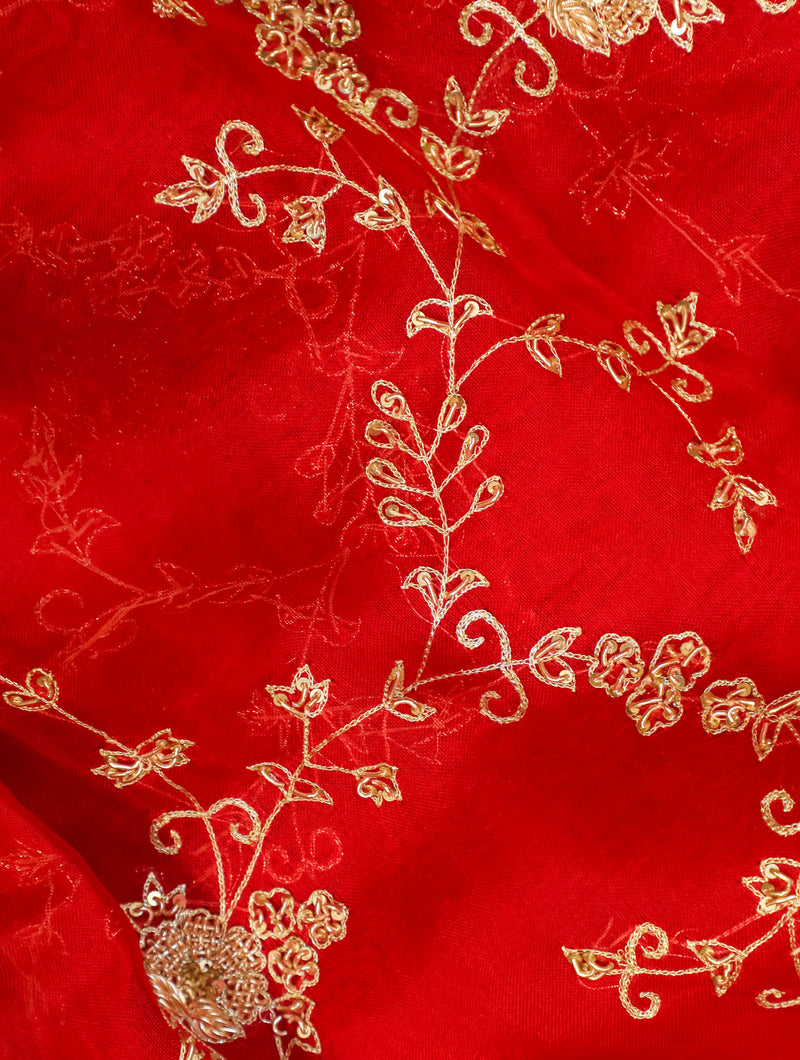 Designer Red Organza Silk Saree