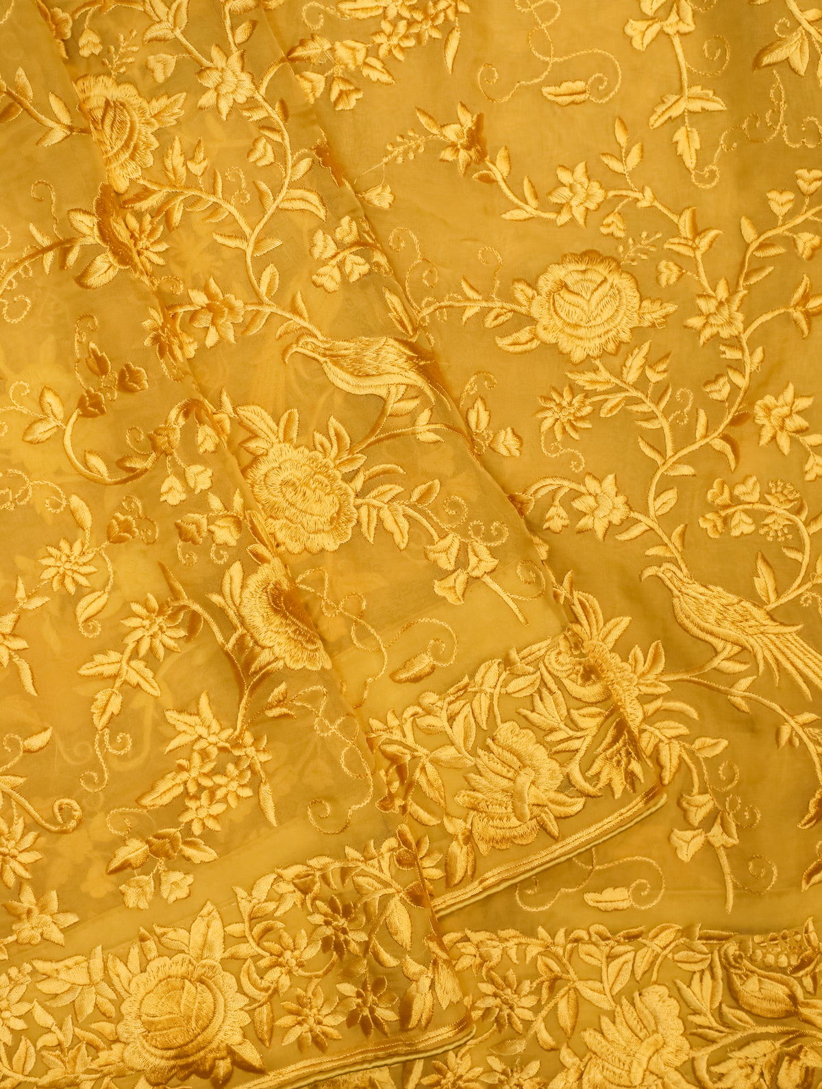 Designer Mustard Yellow Organza Silk Saree