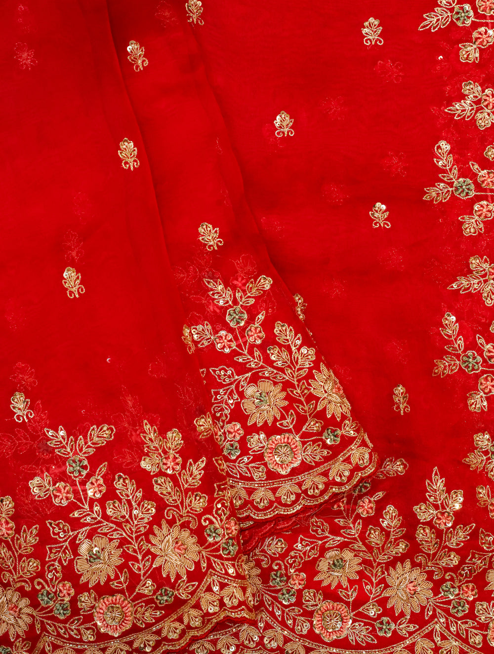 Designer Red Organza Silk Saree