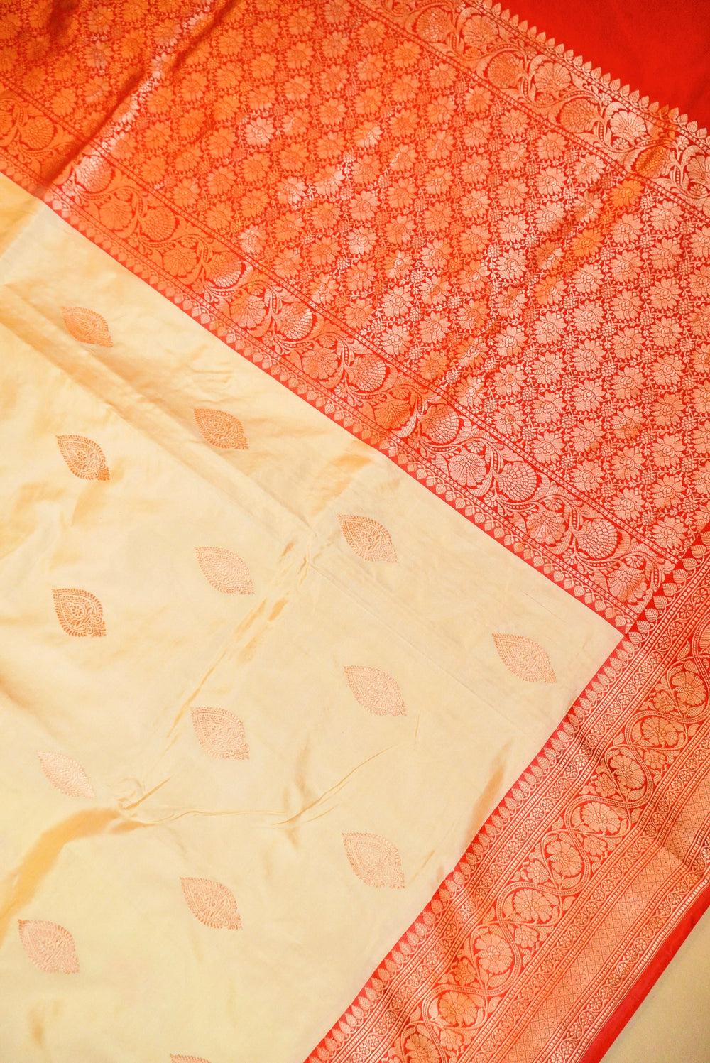 Handwoven Beige Banarasi Katan Silk Saree