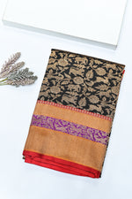 Handwoven Black Shikargah Banarasi Katan Silk Saree