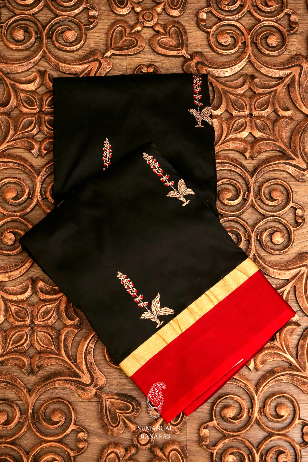 Handwoven Banarsi Hot Black Katan Silk Saree