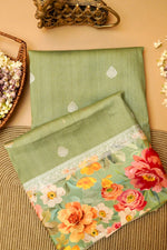 Handwoven Pastel Green Banarasi Tussar Silk Saree