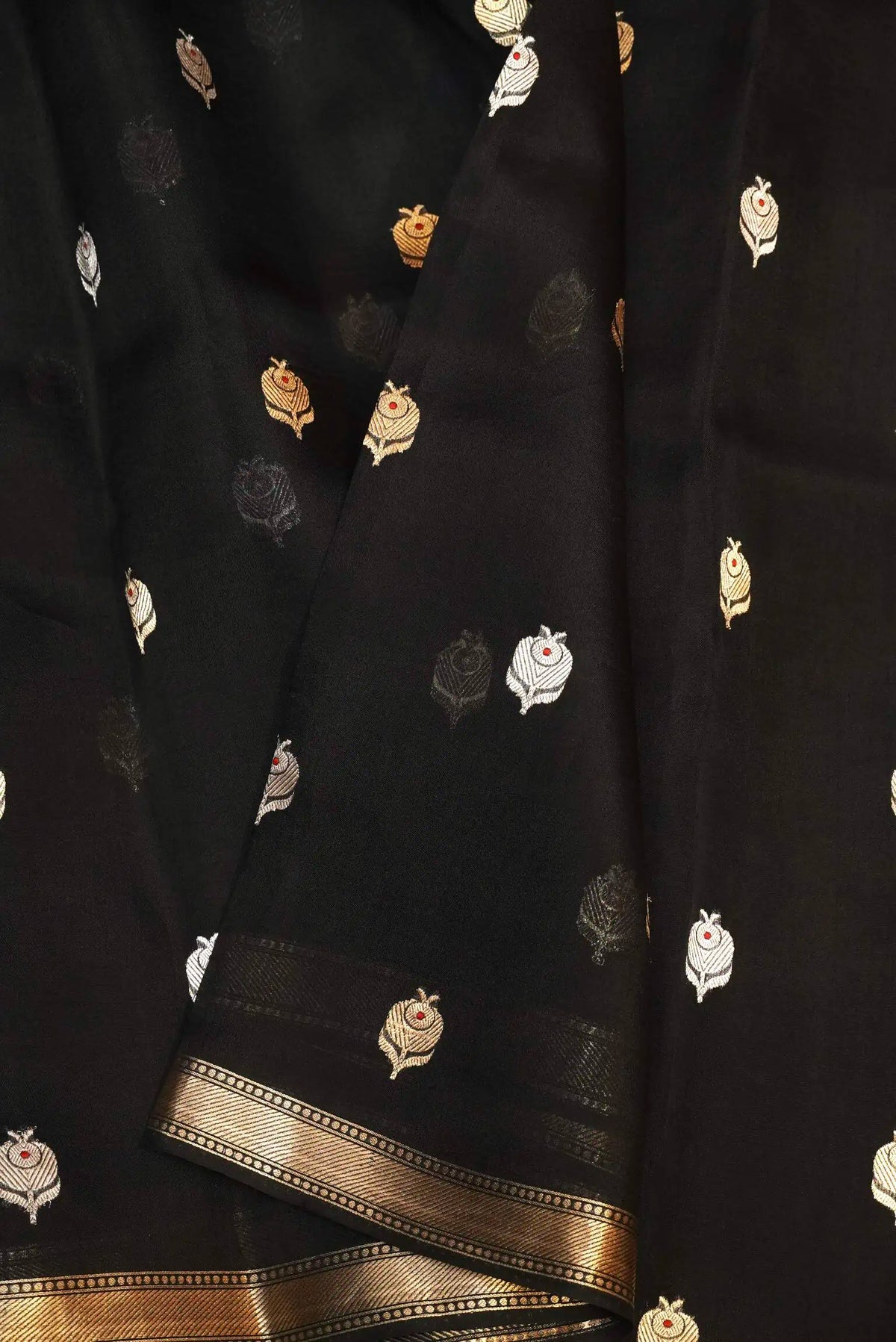 Handwoven Black Banarasi Kora Silk Saree
