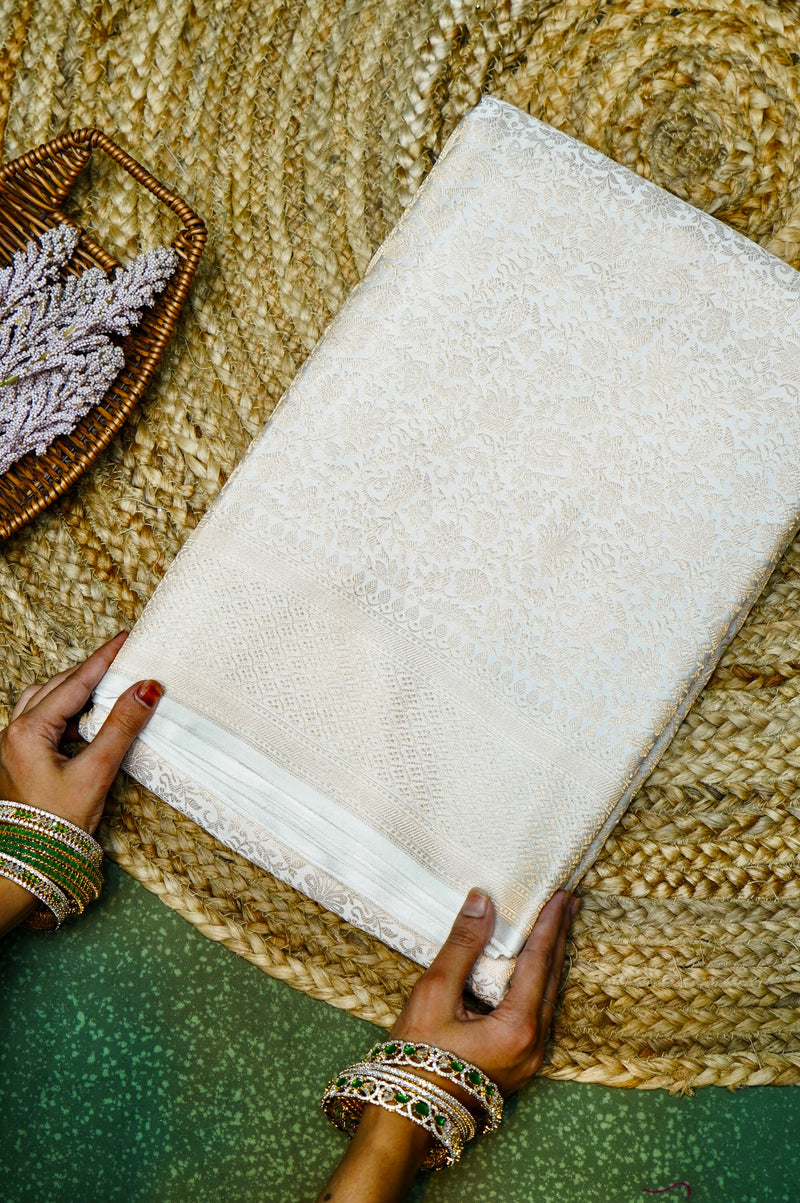 Handwoven Off White Banarasi Mashru Silk Saree
