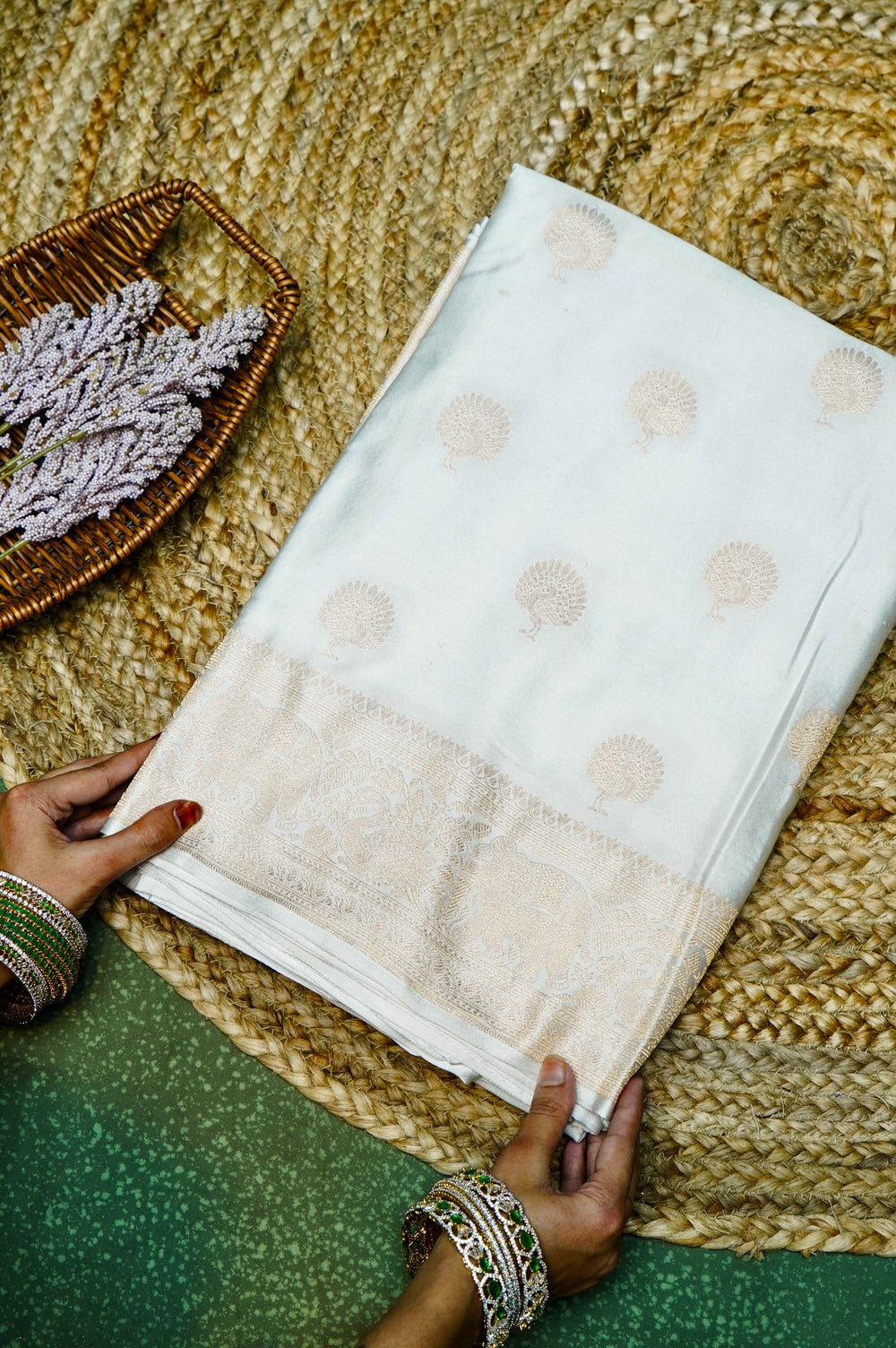 Handwoven Off White Banarasi Mashru Silk Saree
