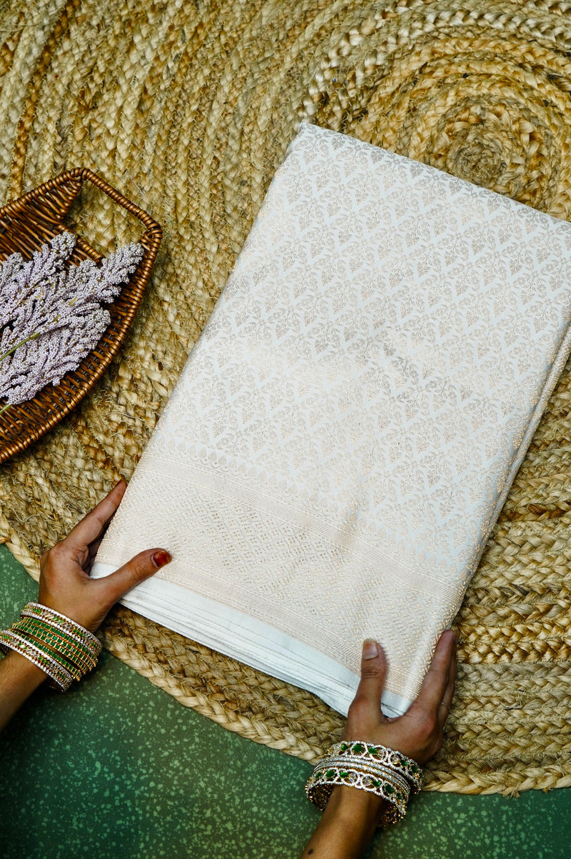 Handwoven Off White Banarasi Mashru Silk Saree