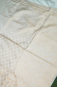 Handwoven Off White Banarasi Mashru Silk Saree