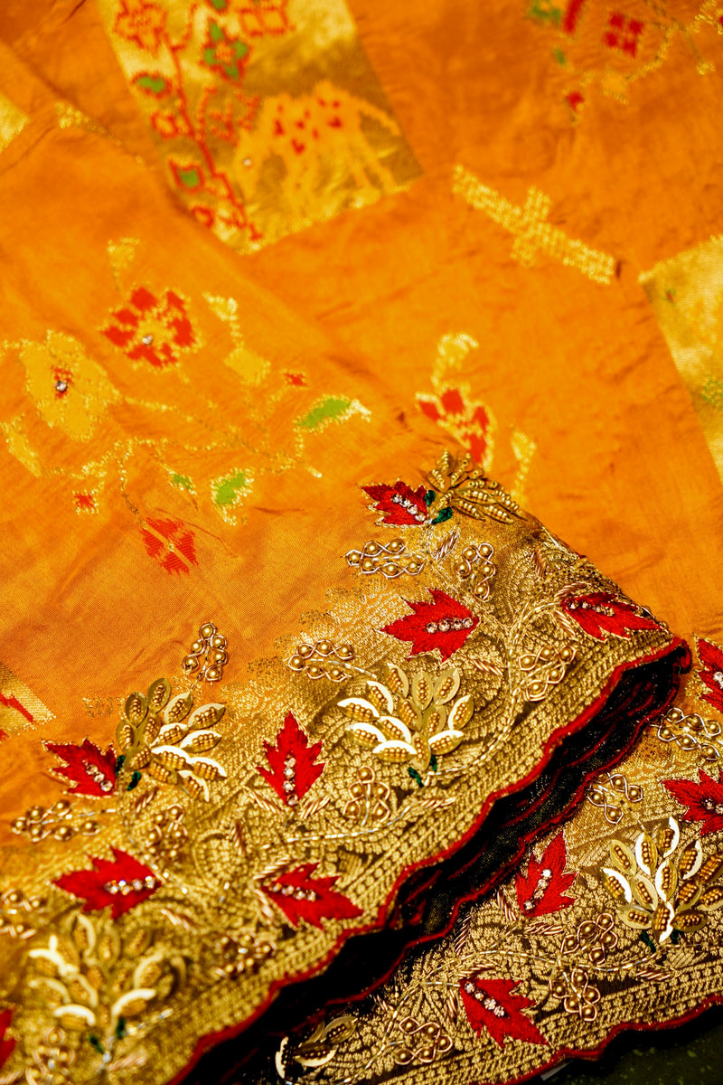 Designer Yellow Moonga Silk Saree