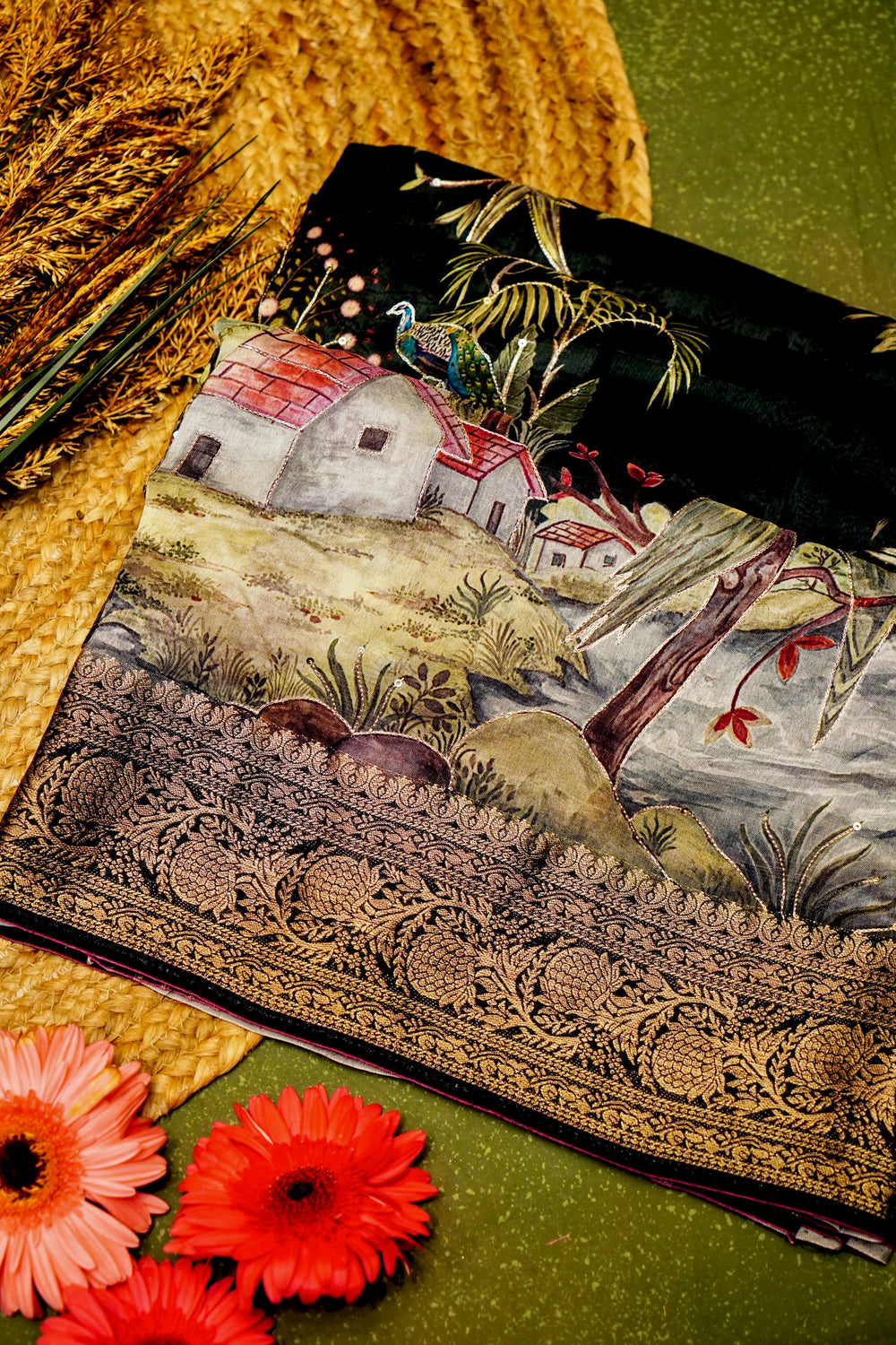 Handwoven Black Banarasi Blended Crepe Silk Saree