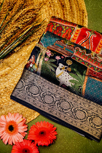 Handwoven Black Banarasi Blended Muslin Silk Saree