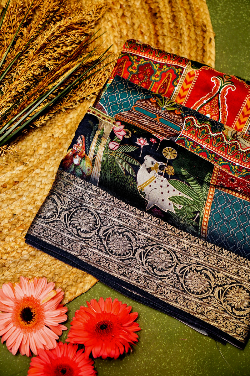 Handwoven Black Banarasi Blended Muslin Silk Saree