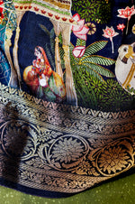 Handwoven Black Banarasi Blended Muslin Silk Saree