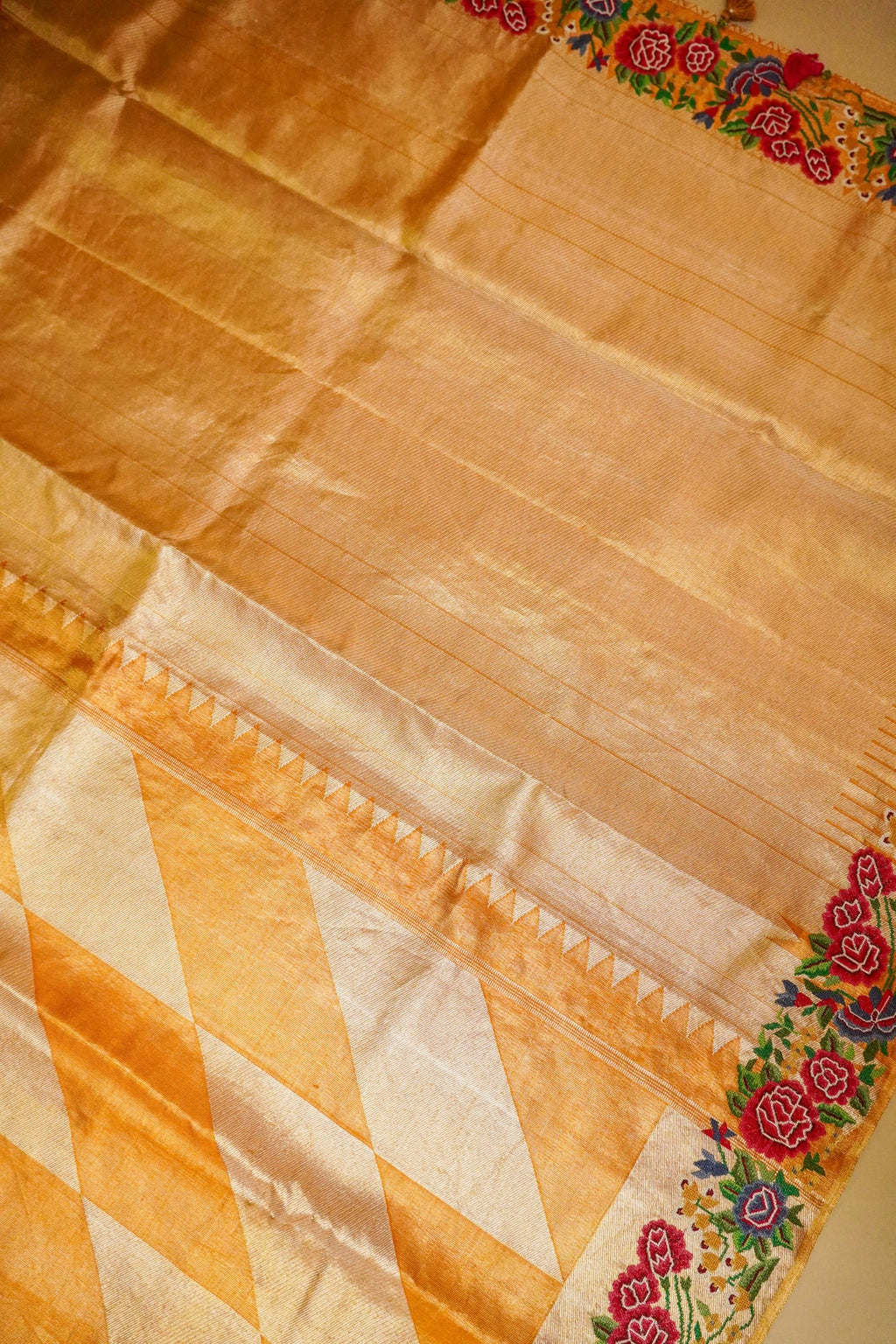 Handowoven Golden Banarasi Tussar Silk Saree