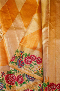 Handowoven Golden Banarasi Tussar Silk Saree