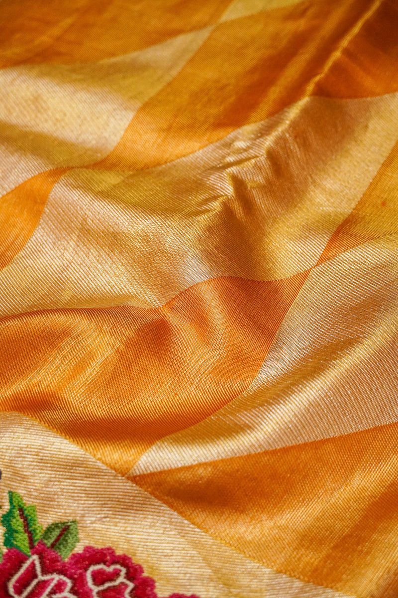 Handowoven Golden Banarasi Tussar Silk Saree