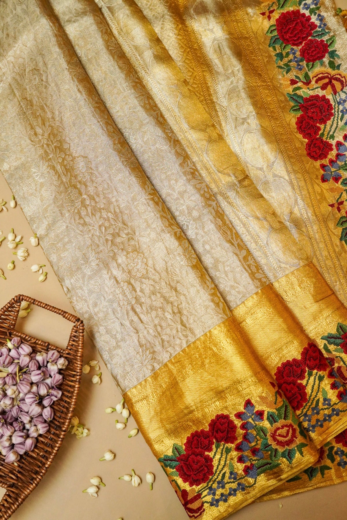 Handowoven Silver Banarasi kanjivaram Silk Saree