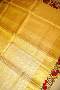 Handowoven Golden Banarasi Kanjivaram Silk Saree