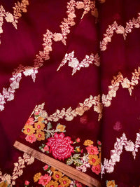 Handwoven Maroon Banarasi Organza Silk Saree