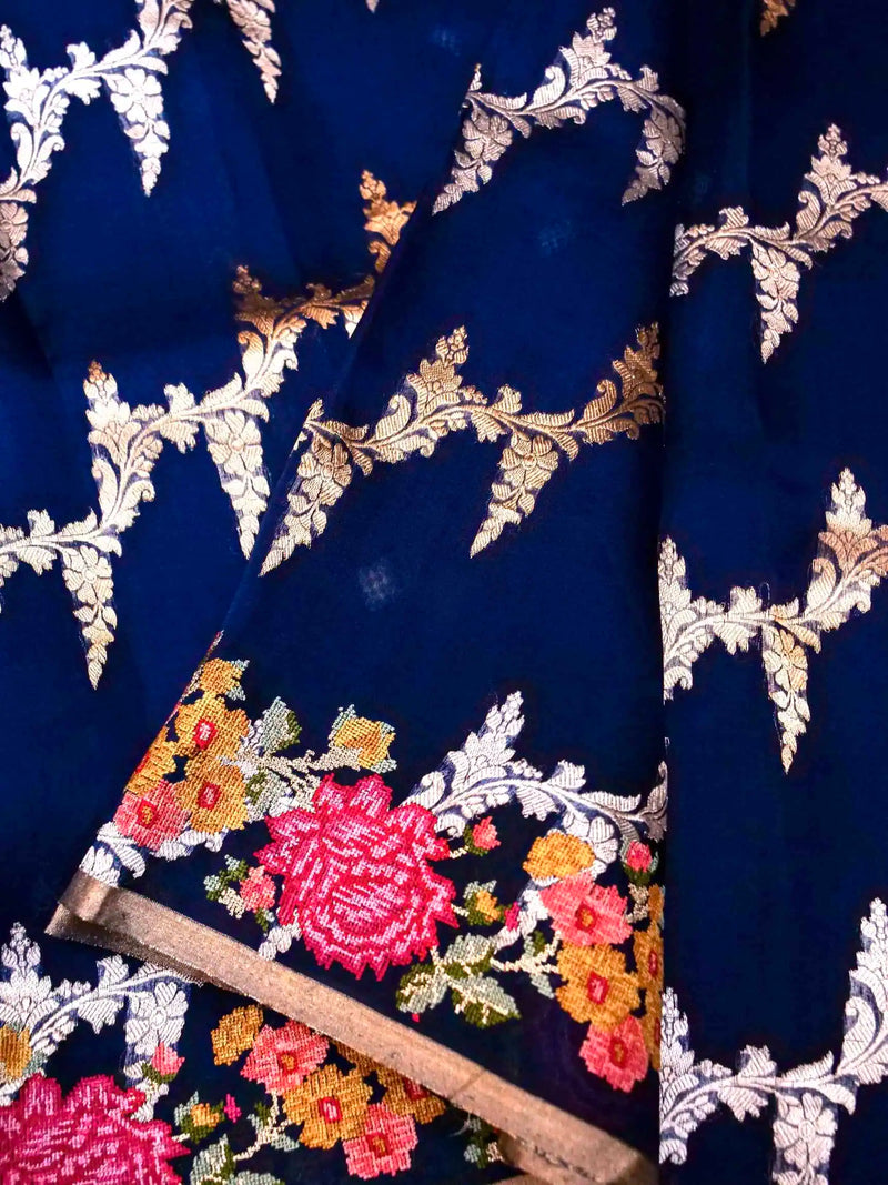 Handwoven Blue Banarasi Organza Silk Saree