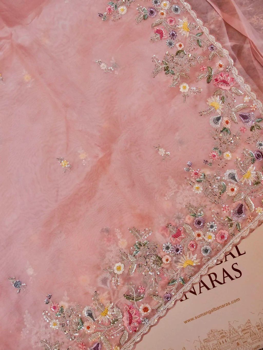 Designer Pink Organza Silk Saree