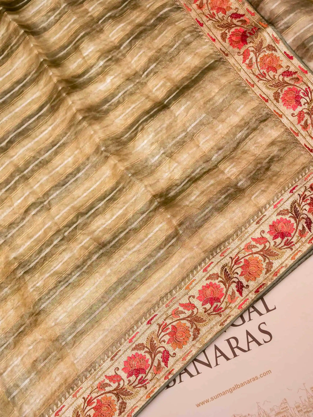 Handwoven Banarasi Green Tissue Silk Saree