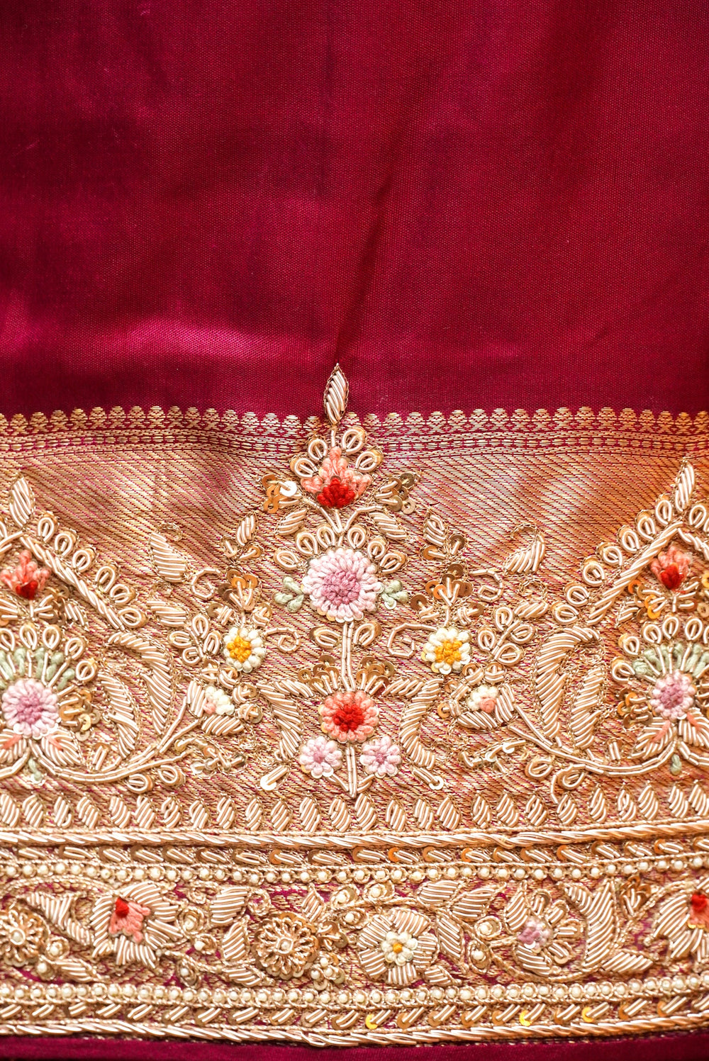 Handwoven Wine Bridal Banarasi Katan Silk Saree
