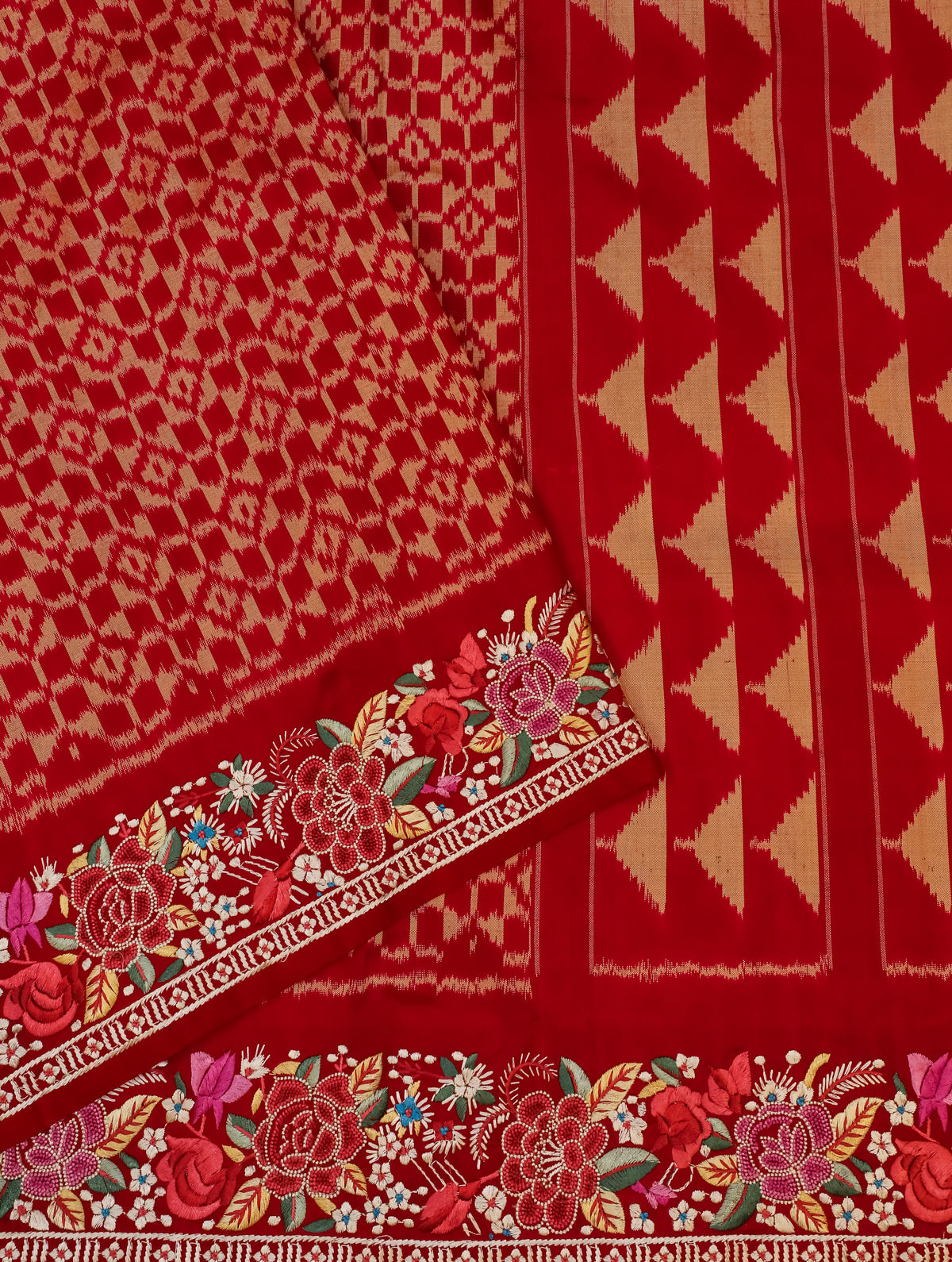 Designer Red Katan Silk Saree