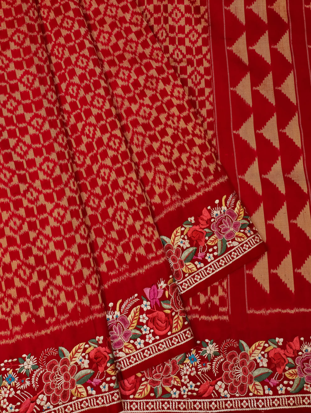 Designer Red Katan Silk Saree