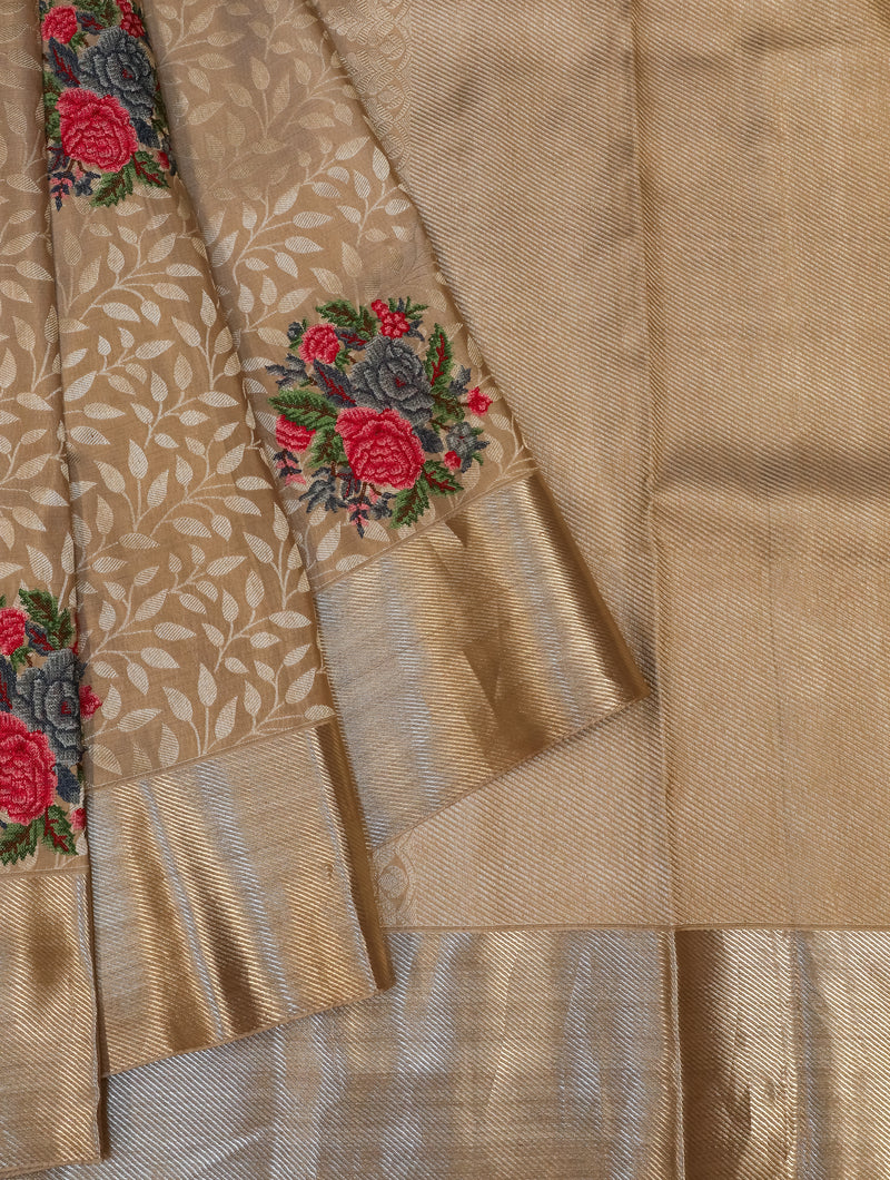 Designer Golden Katan Silk Saree