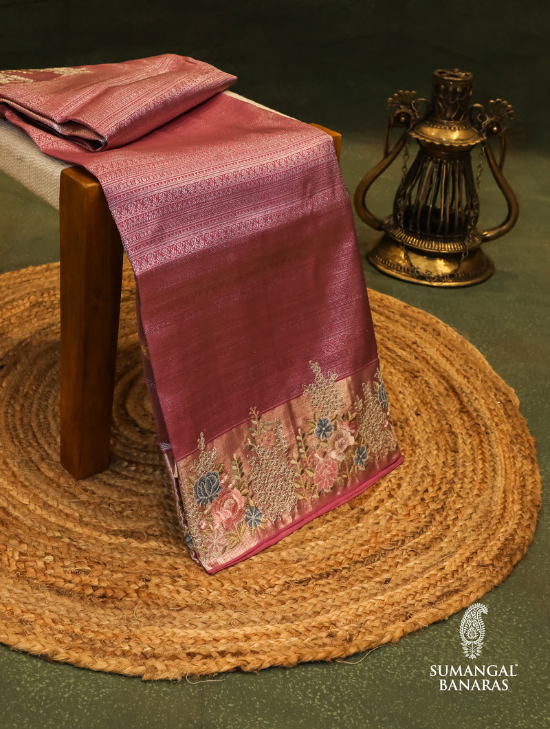 Designer Magenta Katan Silk Saree