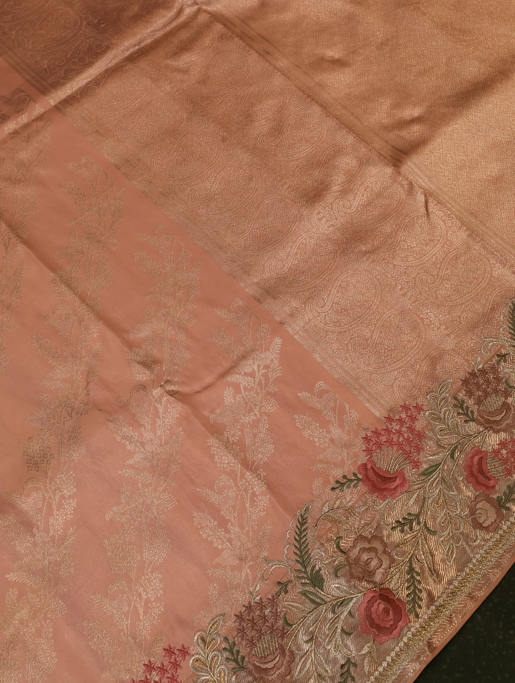 Designer Peach Katan Silk Saree