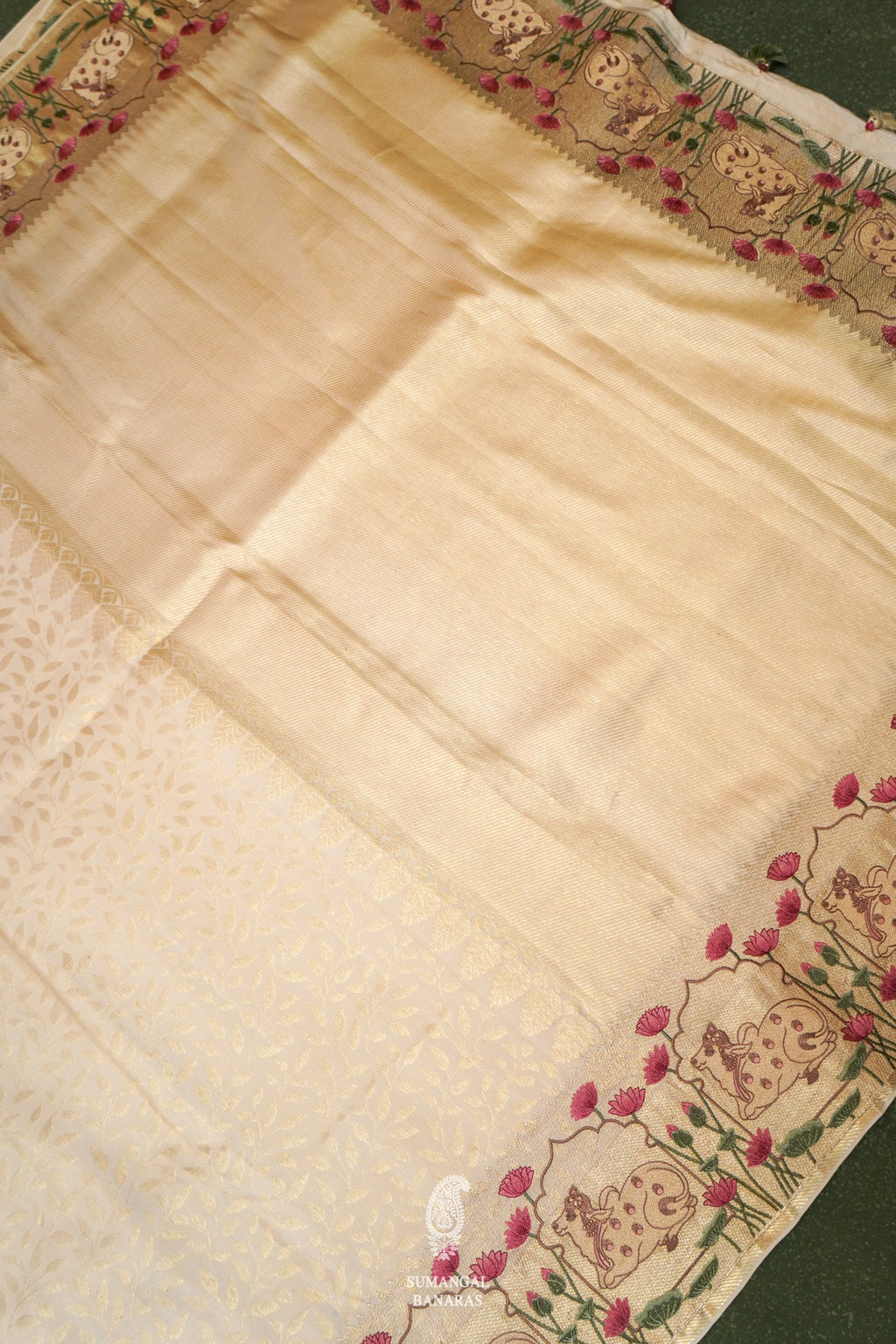 Designer Cream Katan Silk Saree