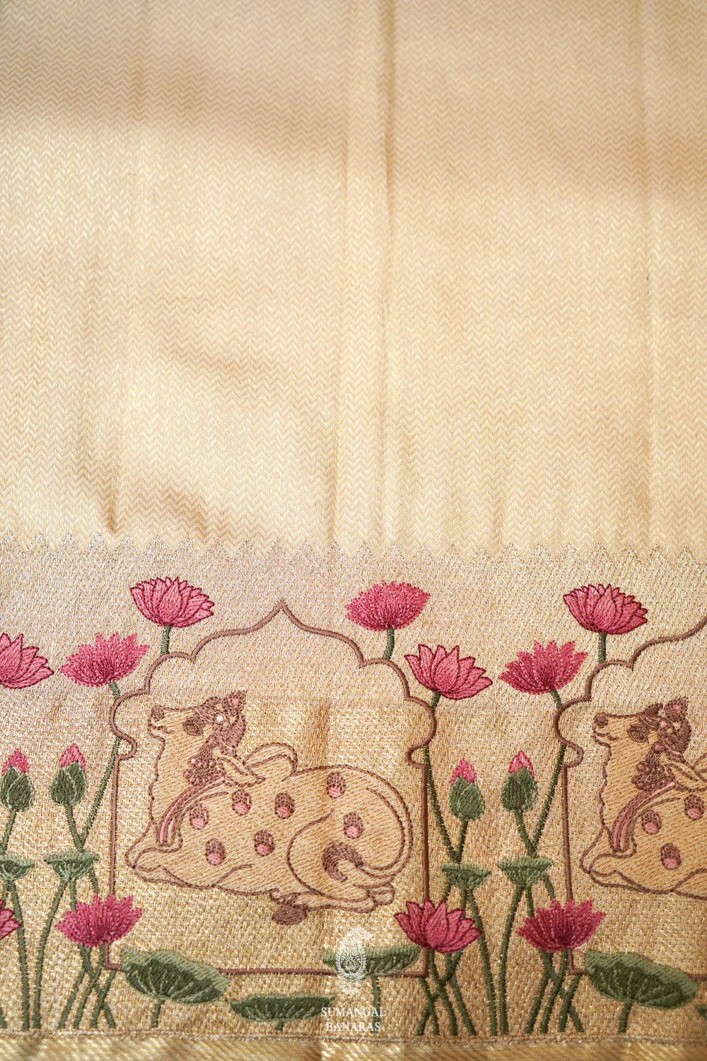 Designer Cream Katan Silk Saree