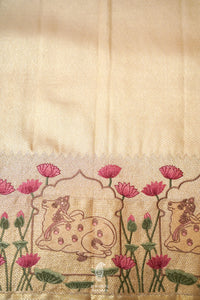 Designer Cream Katan Silk Saree