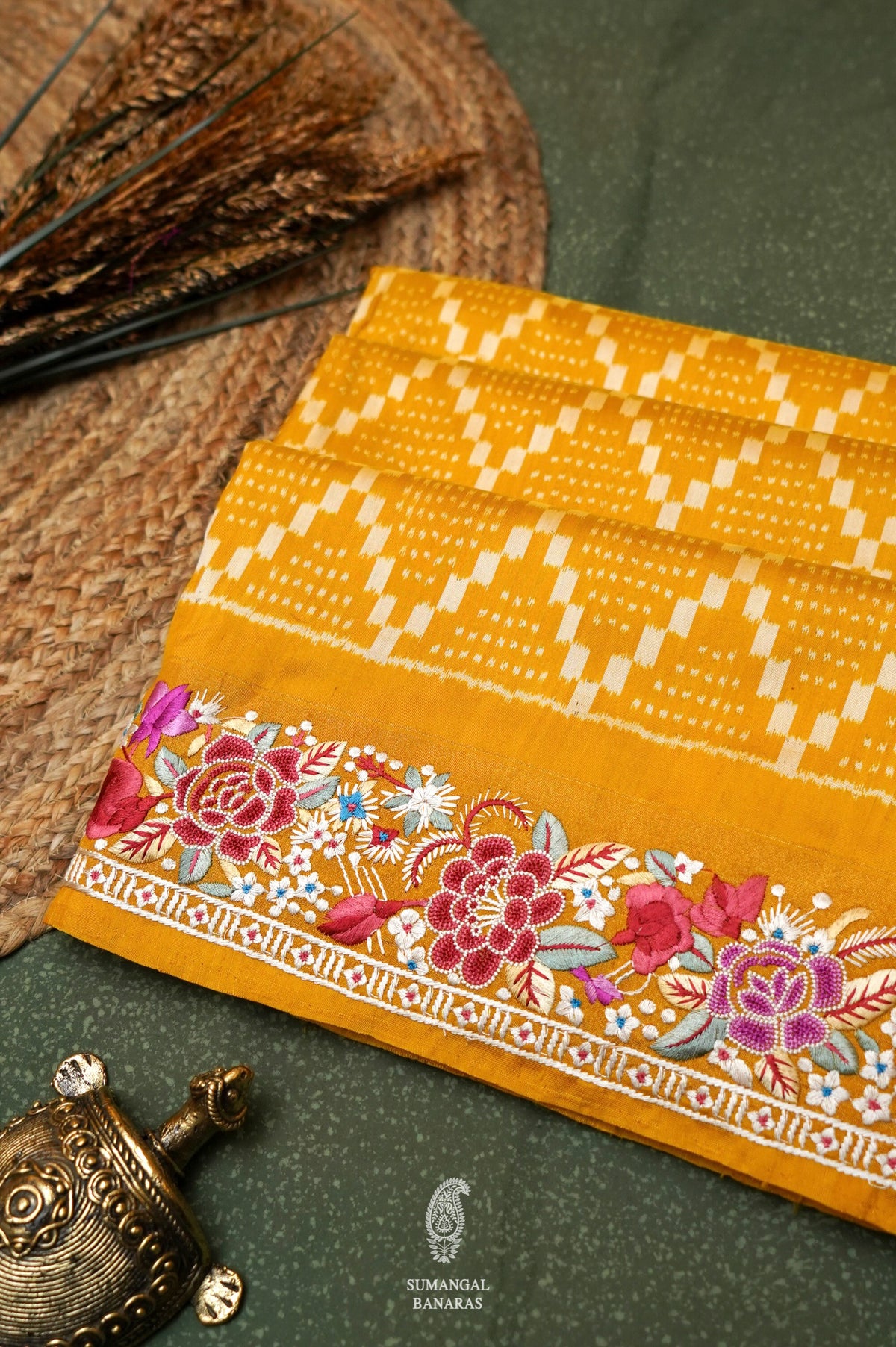 Designer Mustard Yellow Katan Silk Saree