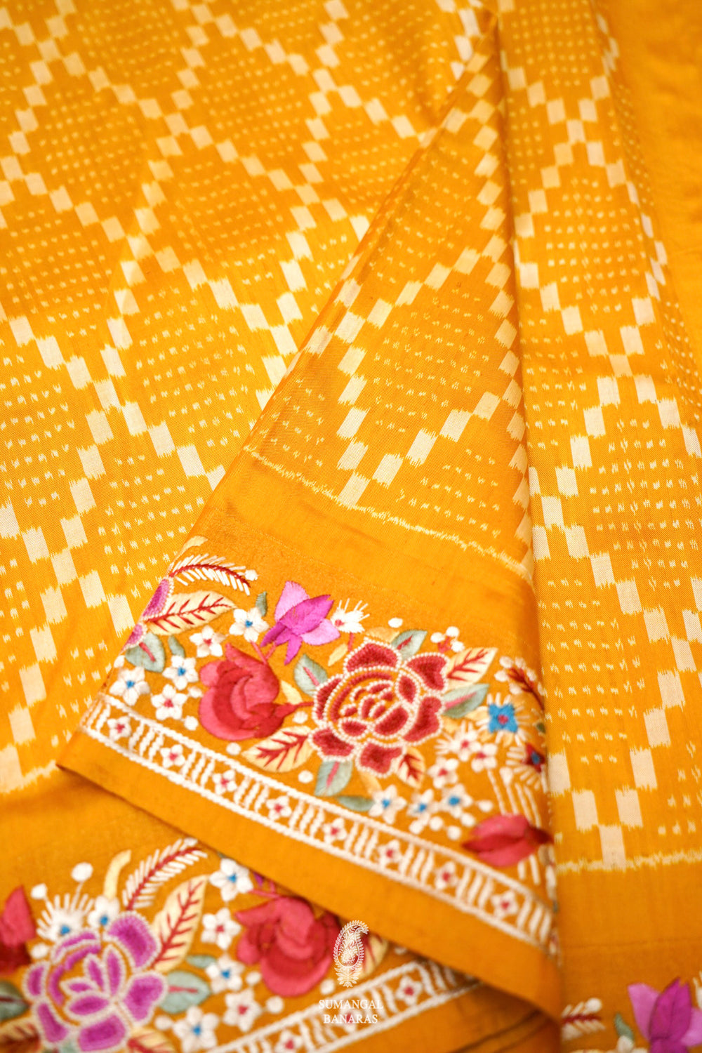 Designer Mustard Yellow Katan Silk Saree