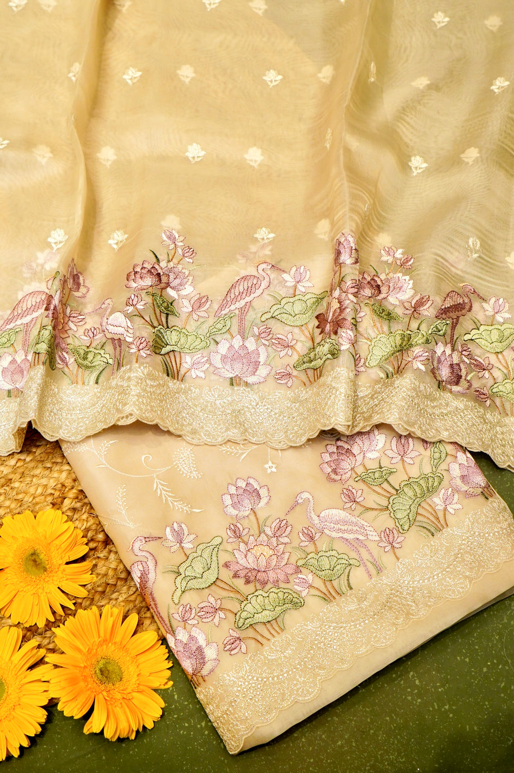 Designer Pastel Yellow Organza Suit