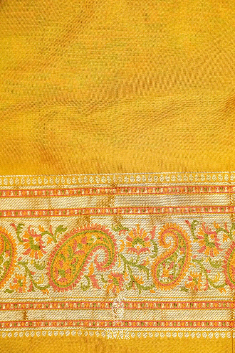 Handwoven Yellow Banarasi Jamawar Katan Silk Saree