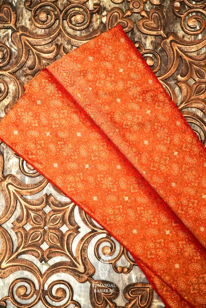 Handwoven Orange Banarasi Jamawar Katan Silk Saree