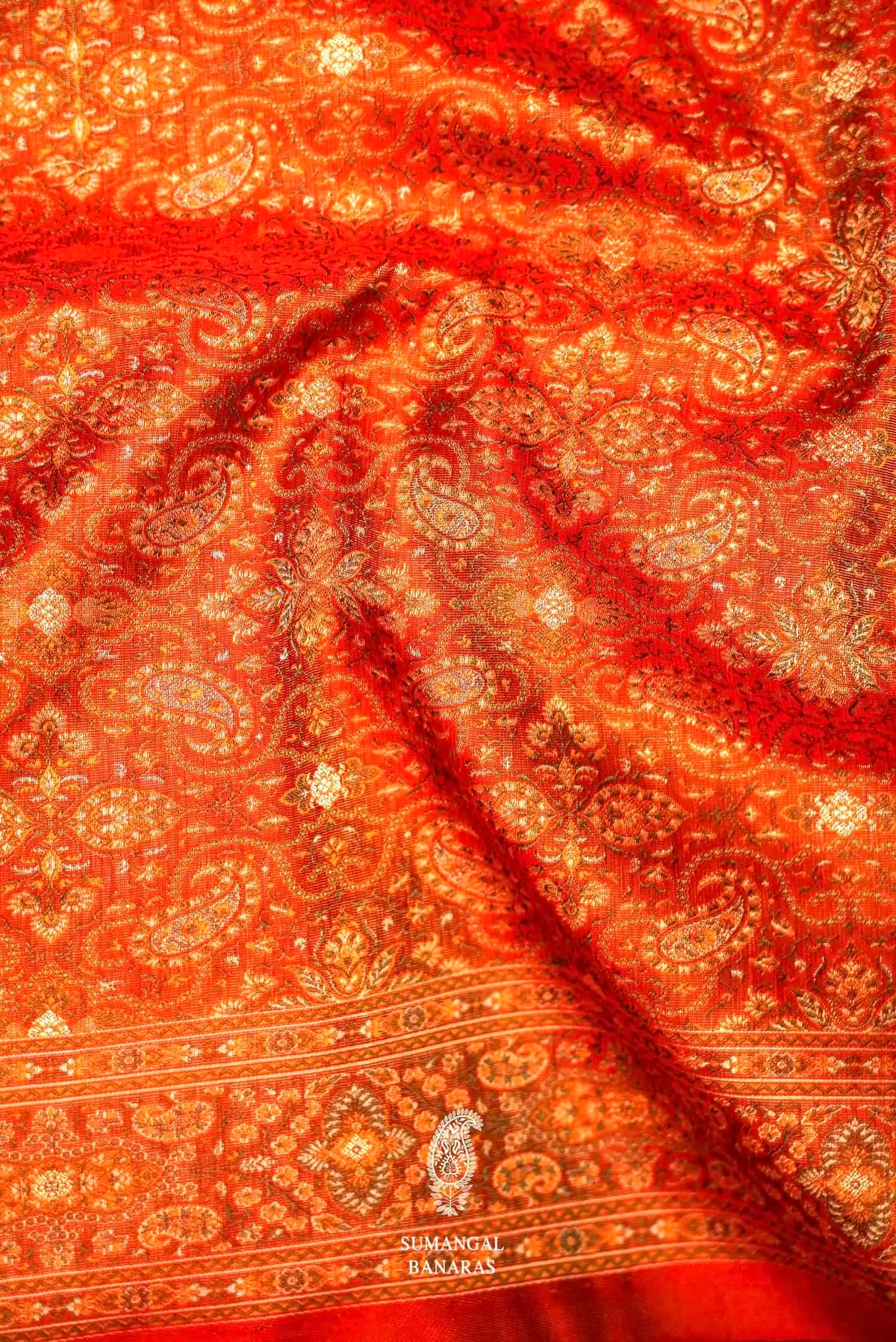 Handwoven Orange Banarasi Jamawar Katan Silk Saree