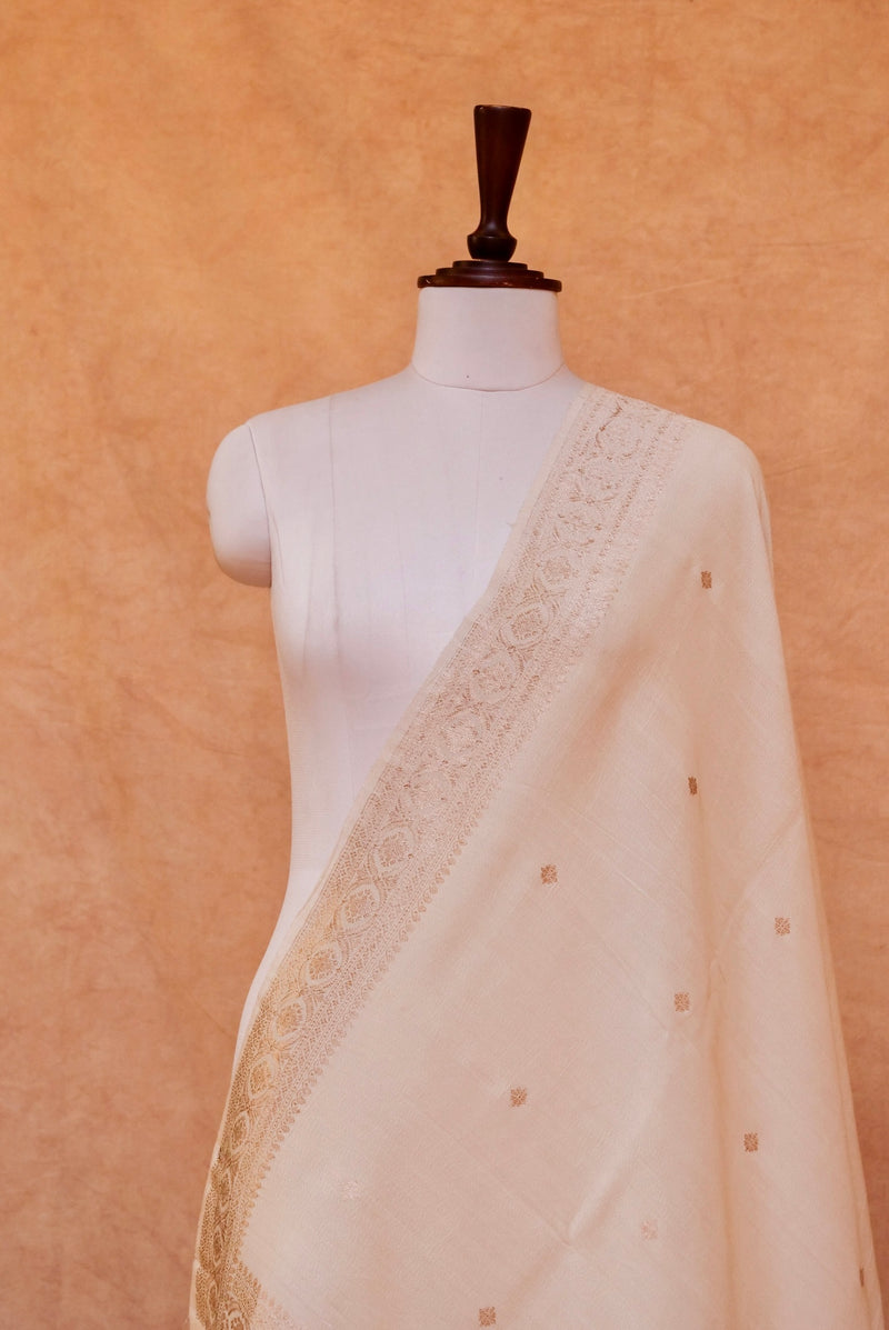 Handwoven Ivory Banarasi Moonga Silk Dupatta
