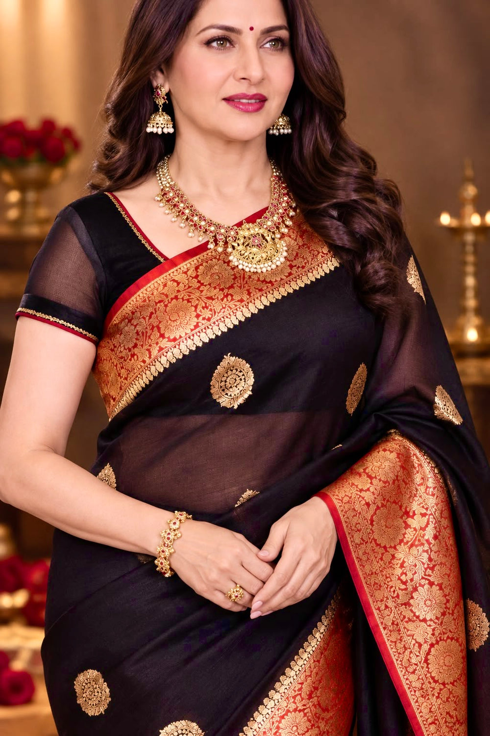 Midnight Black Motif Kora Silk Handwoven Banarasi Saree