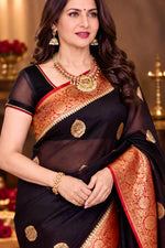 Midnight Black Motif Kora Silk Handwoven Banarasi Saree