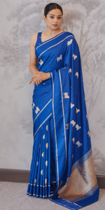 Handwoven Blue Banarasi Katan Soft Silk Saree