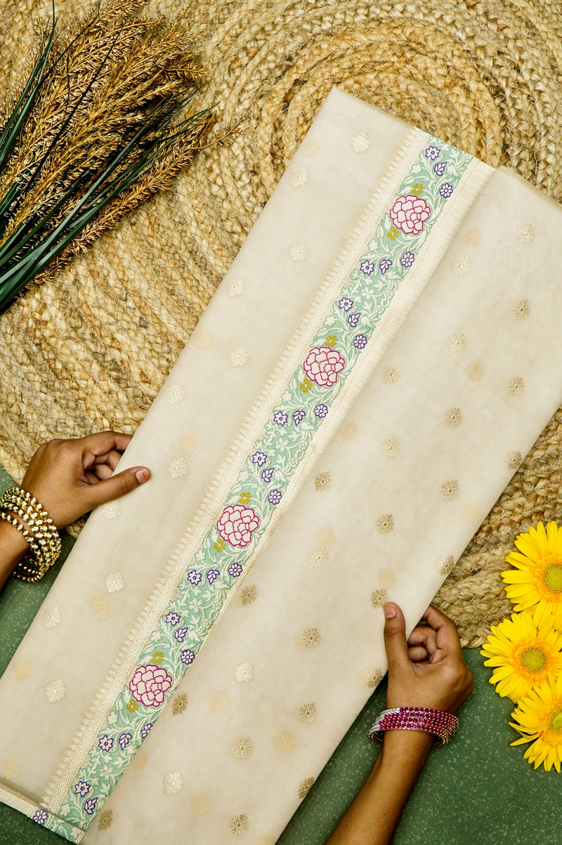 Handwoven Off White Banarasi Kora Tissue Silk Saree