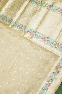 Handwoven Off White Banarasi Kora Tissue Silk Saree